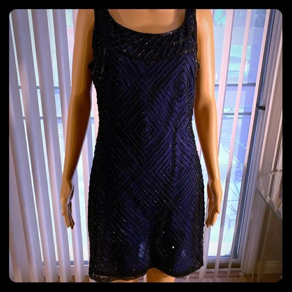 Laurence Kazar Beaded Front And Back Sleeveless Backless Size PXL Cocktail Dress